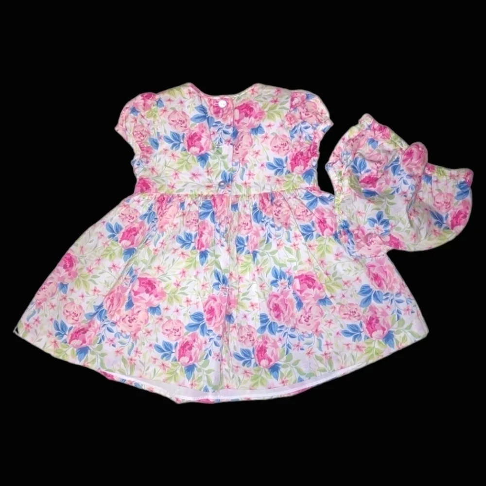 Bonnie Baby Short Sleeve Floral Dress With Matching Bloomers Size 12M